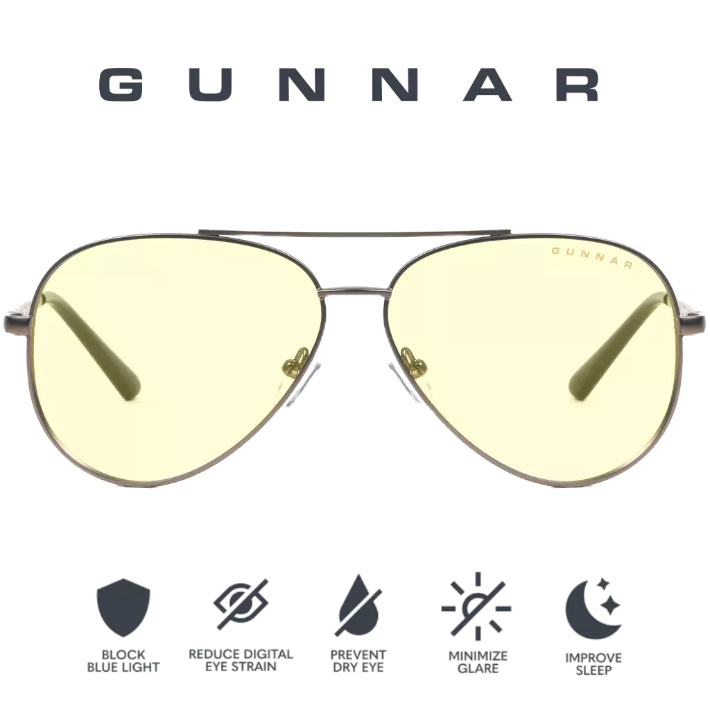 GUNNAR Maverick Aviator Anti Blue Light แว่นตาประสิทธิภาพและป้องกันแว่นตาคอมพิวเตอร์