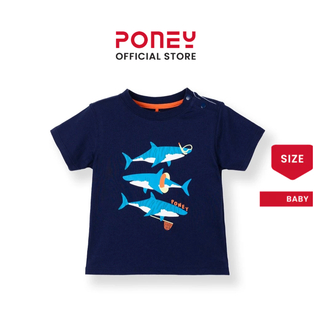 [ใหม่] Poney Baby Boys Navy Shark Trio Squad! เสื้อยืดแขนสั้น