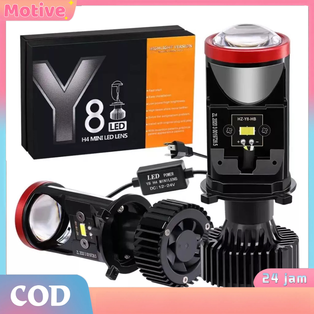 Y8 เลนส์ LED รถ H4 Fisheye รถจักรยานยนต์กําลังสูง Mini Dual-Light เลนส์ 6,000K ระยะทางใกล้แบบบูรณากา