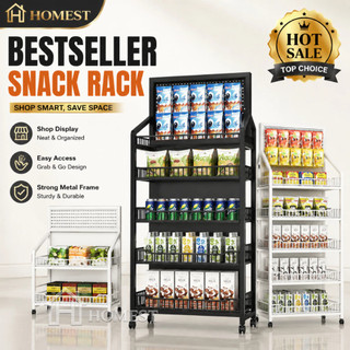 HM Store Rack Display Rack Rak Kedai Runcit Cashier Shelf 3/4/5Layer Supermarket Shelf with Wheel零食架