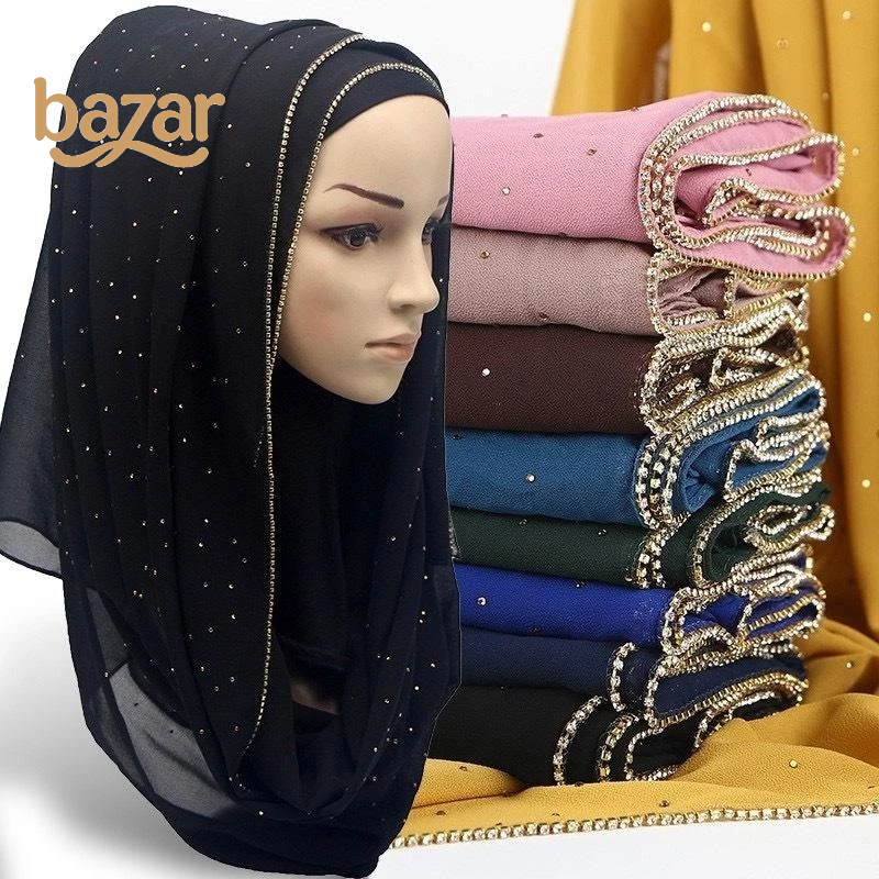 BAZAR โซ่หิมะเพชรทอง saruk ชีฟองผู้หญิงมุสลิม saruk