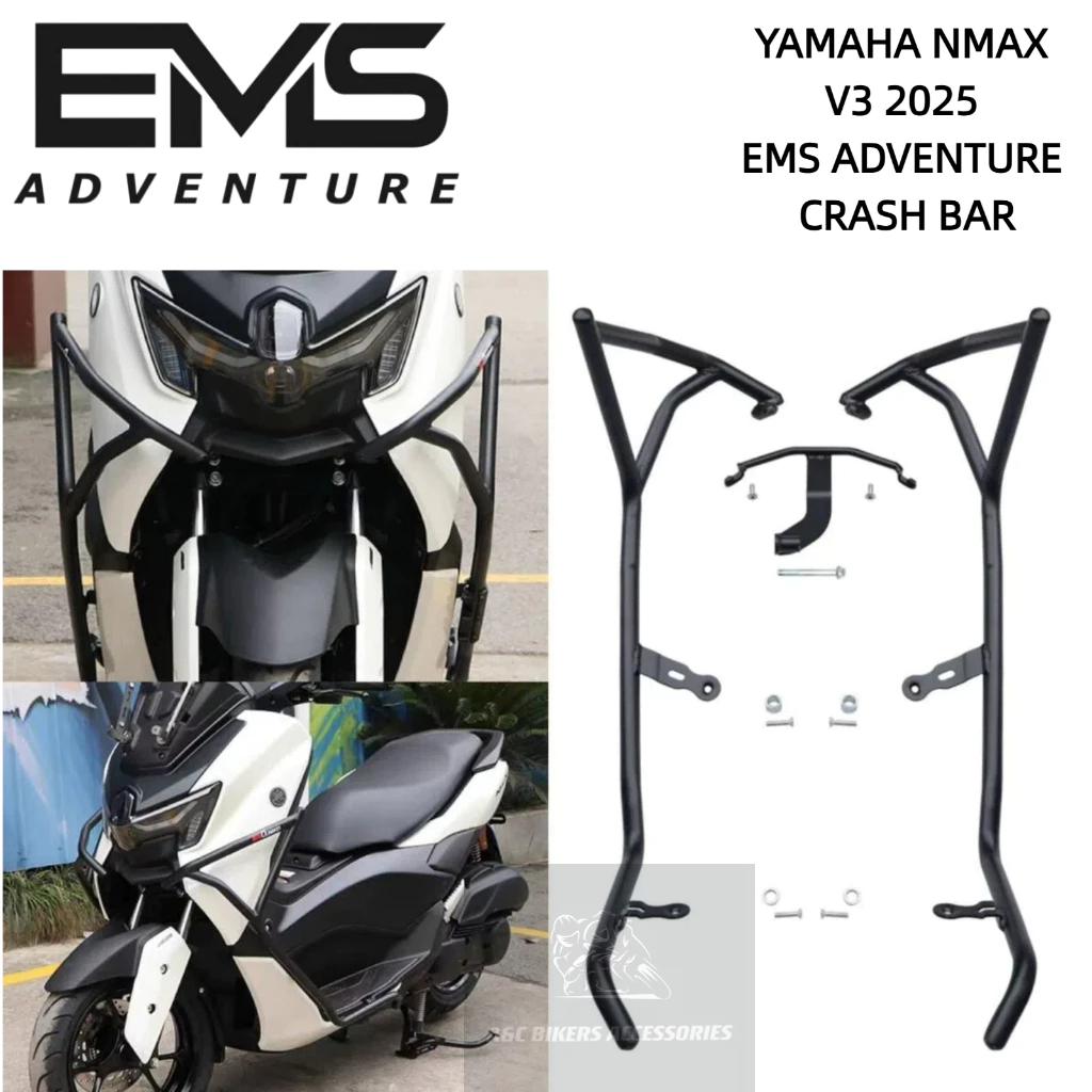 EMS Adventure Crash Bar มอเตอร์ไซค์สําหรับ Yamaha Nmax V3 2025yrs สีดํา