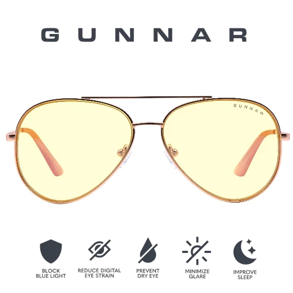 GUNNAR Maverick Aviator Anti Blue Light แว่นตาประสิทธิภาพและป้องกันแว่นตาคอมพิวเตอร์