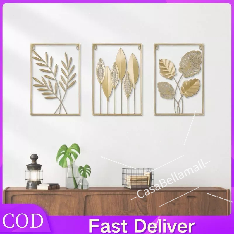 (60x40 ซม.) โลหะตกแต่งผนังกรอบสแควร์ Leaf Wall Art Decor กรอบทองใบกรอบผนัง Deco Home Deco Wall กรอบ