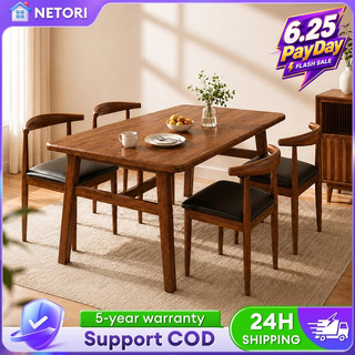 NE-Wood Dining Table Set 4/6/8 Seater Rectangular Modern Meja Makan Rounded Corner For Children K-bracket Support 餐桌/餐椅