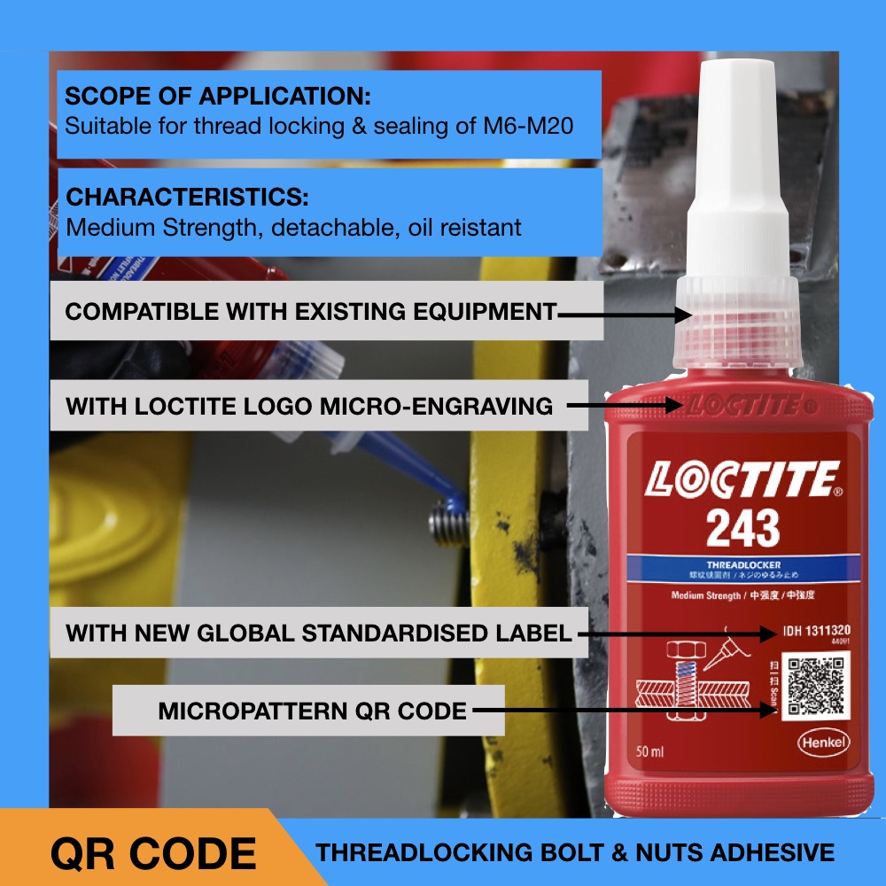 สําหรับตลาด ASIA 50ml 243 BLUE Bolt Nut ด้ายซีลสกรูกาวล็อค Loctite Rim Auto มอเตอร์ Gam fnq