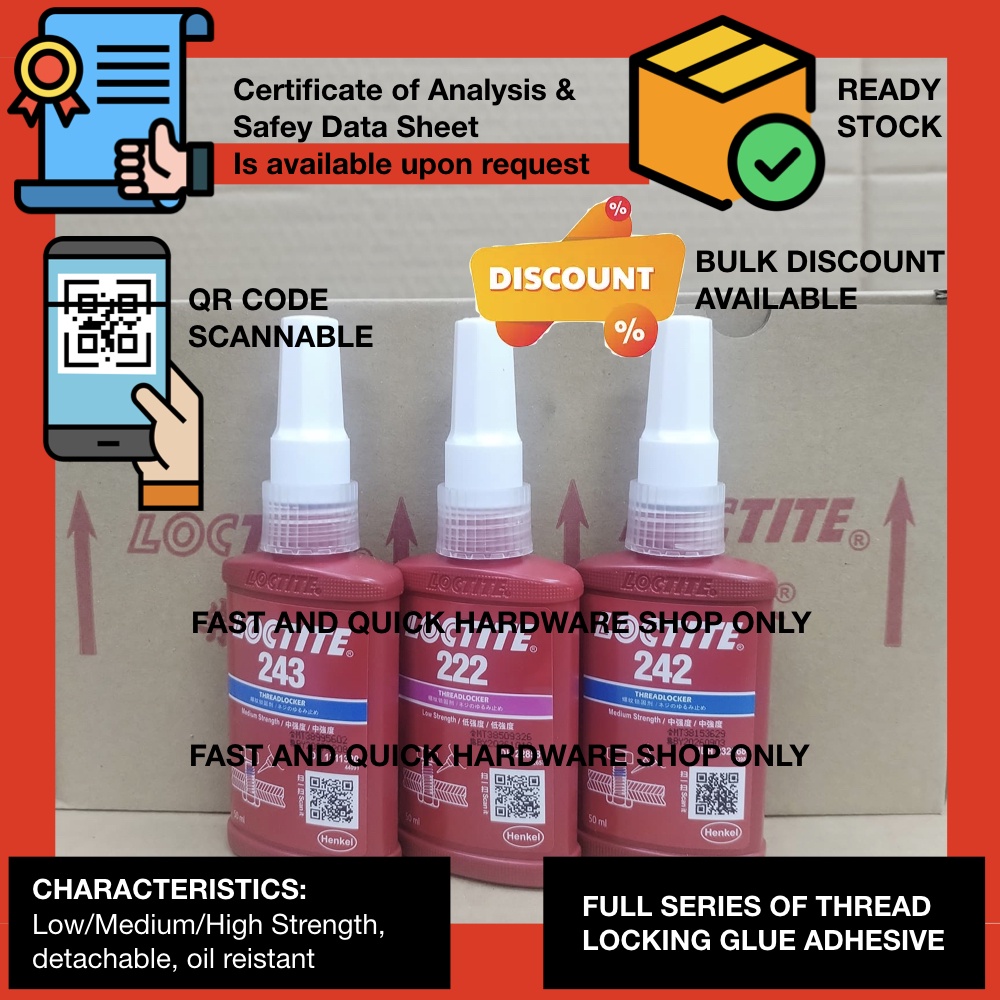 50ml 242 243 222 Bolt Nut Thread Sealant สกรูกาวล็อค Loctite