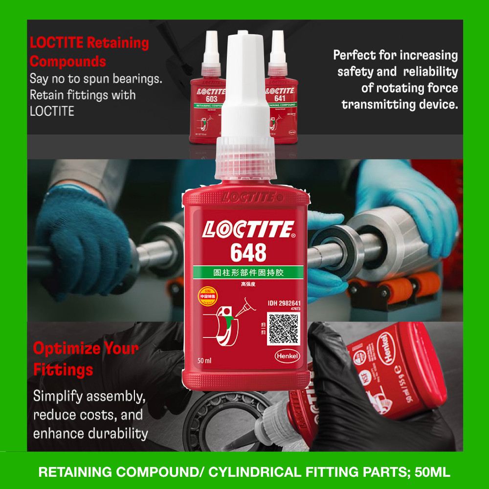ศูนย์กลางสูง Loctite 648 50ml SHAFT BEARING BOND ENGINE RIM ALIGN SLINGSHOT GEARBOX ENGINE REEL POLI