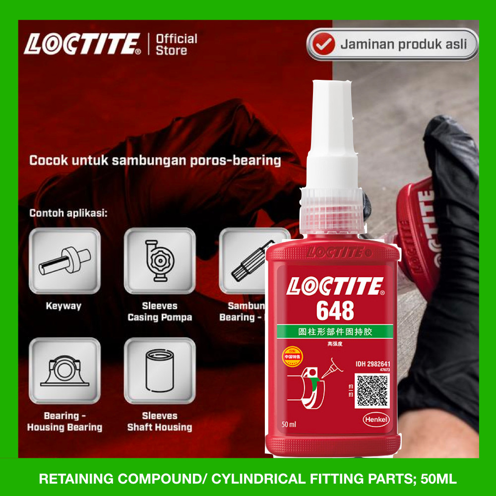 GREEN Loctite 648 HIGH VISCOSITY POLISH CYLINDRICAL FIT BOND SHAFT BEARING PULLEY GEAR RIM เครื่องยน