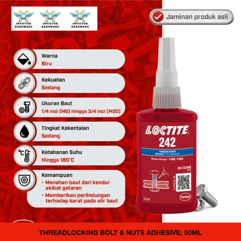 243 222 242 LOCTITE BLUE BIRU เกลียวล็อค Sealant Anti Slip Loosen สกรู Bolt Nut Fasten กาว iv 680 51