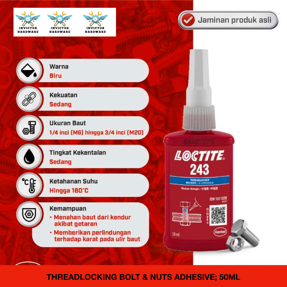 243 222 242 LOCTITE BLUE BIRU threaded Locking Sealant Anti Slip Loosen Screw Bolt Nut Fasten Glue i