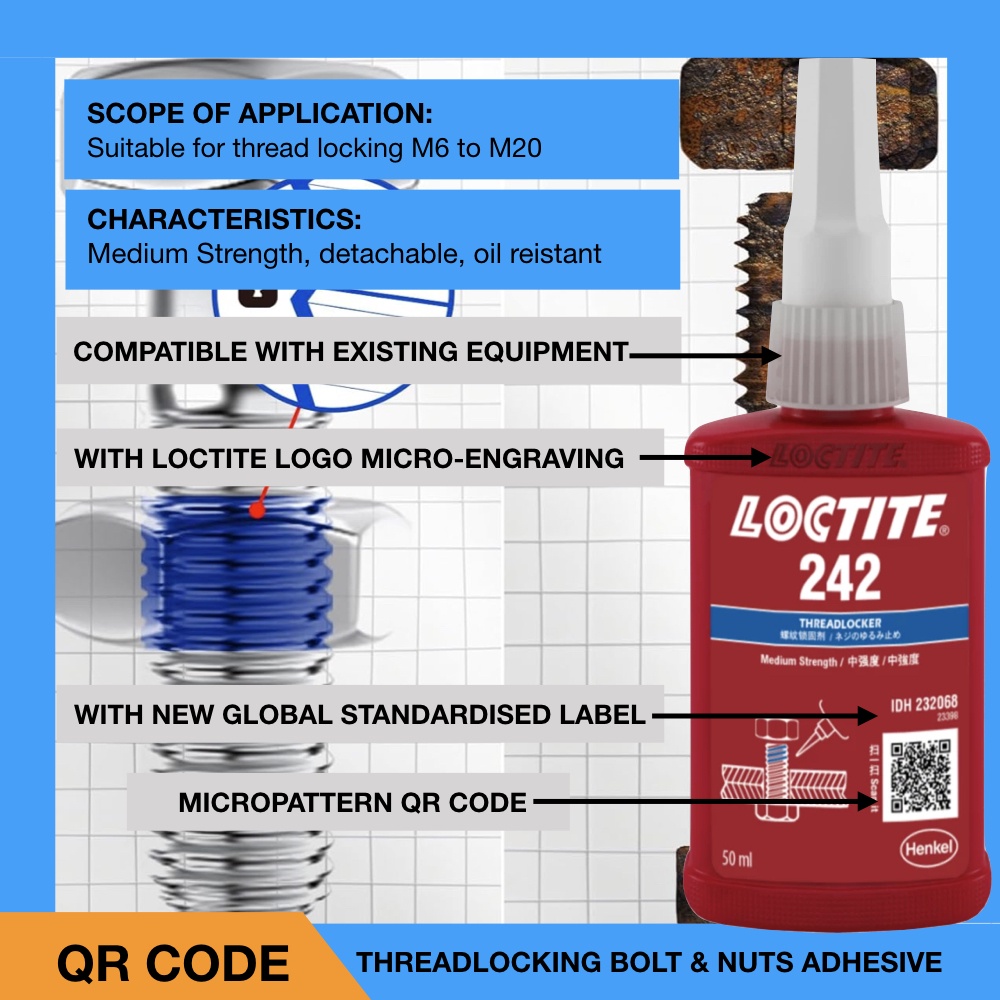 สําหรับตลาด ASIA 50ml 242 BLUE Bolt Nut Thread Sealant สกรูกาวกาวล็อค Loctite
