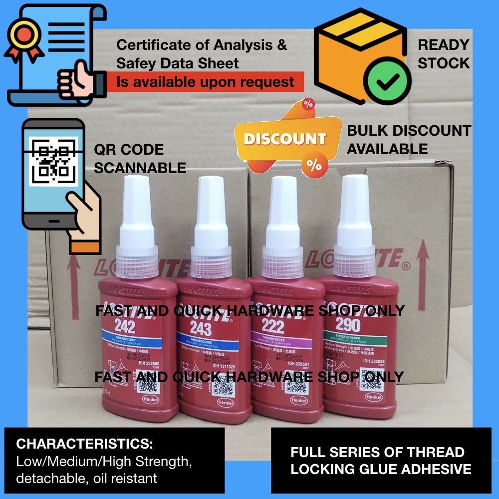 50ml 243 242 222 290 Bolt Nut Thread Sealant สกรูกาวกาวล็อค Loctite
