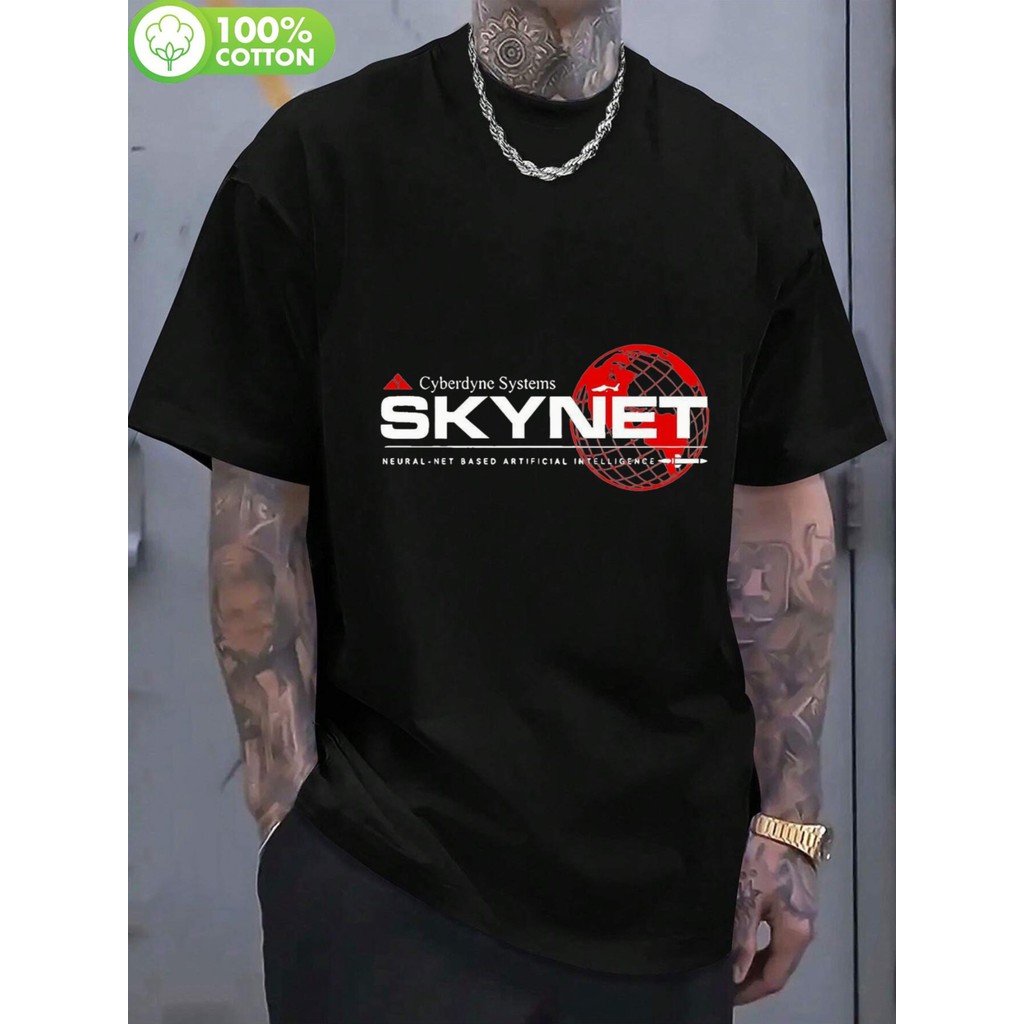 Mens Graphic Tee แรงบันดาลใจจากระบบ Cyberdyne Skynet สําหรับ Terminator ผลิตจาก 100% สําหรับรู้สึกนุ