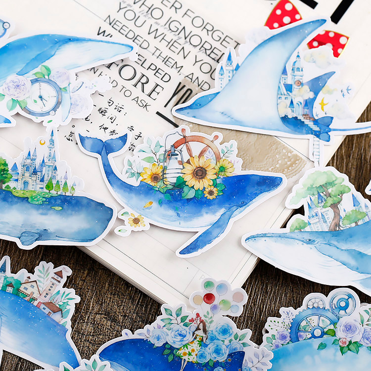 Whale Dream Aesthetic Journal Stickers – สติ๊กเกอร์ตกแต่งน่ารักสําหรับวางแผนและเคสโทรศัพท์