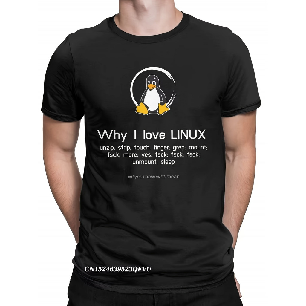 เสื้อยืดผู้ชาย Linux Tuxedo Penguin - โลโก้ Black Featuring The Linux และการออกแบบรหัส Line Command 