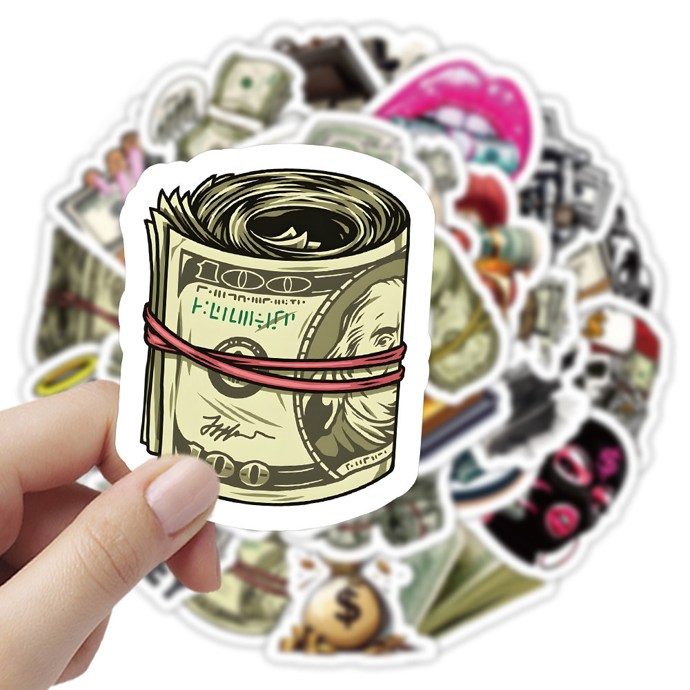 สติ๊กเกอร์โลกเงิน 50 ชิ้น, Dollar Bill Graffiti Decals สําหรับแล็ปท็อป, เคสโทรศัพท์ & Journal DIY
