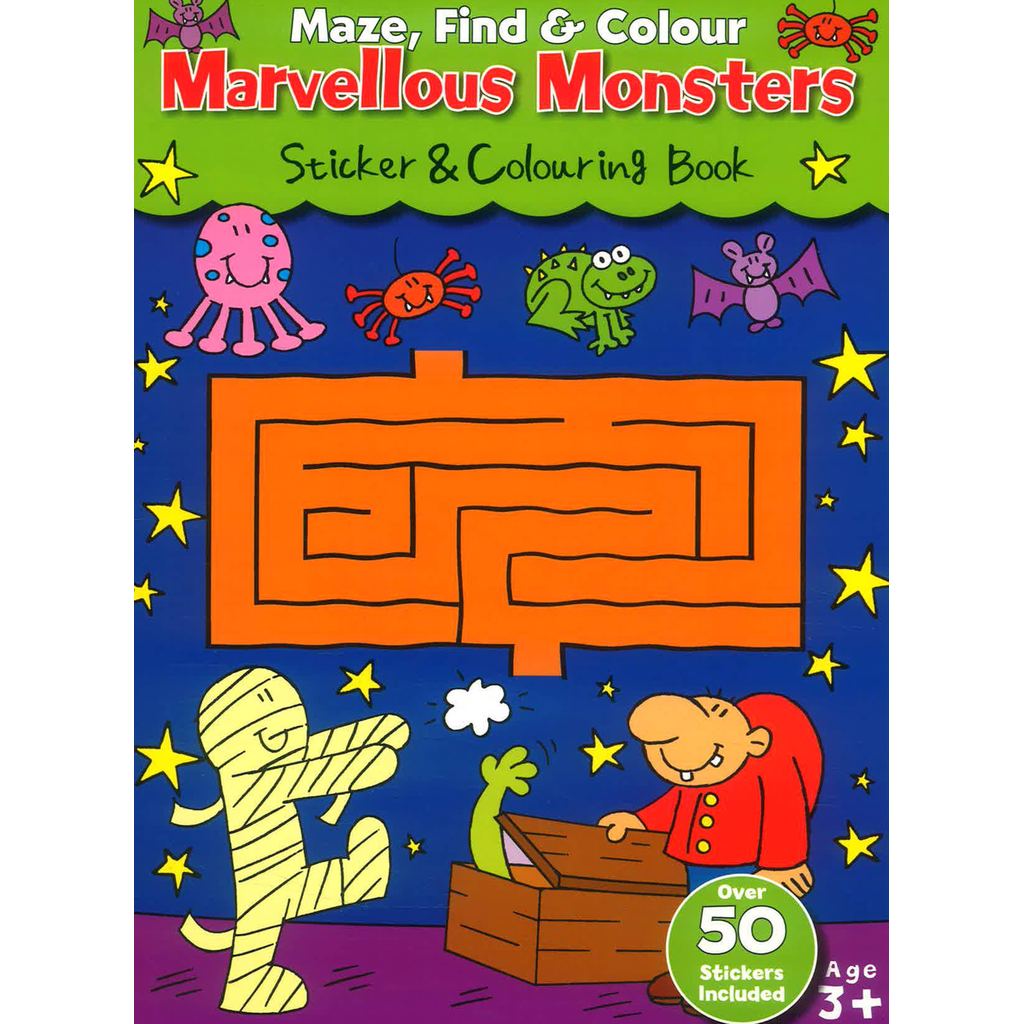 (BX) MAZE, FIND & COLOUR MARVELOUS MONSTERS STICKER & COLOURING BOOK