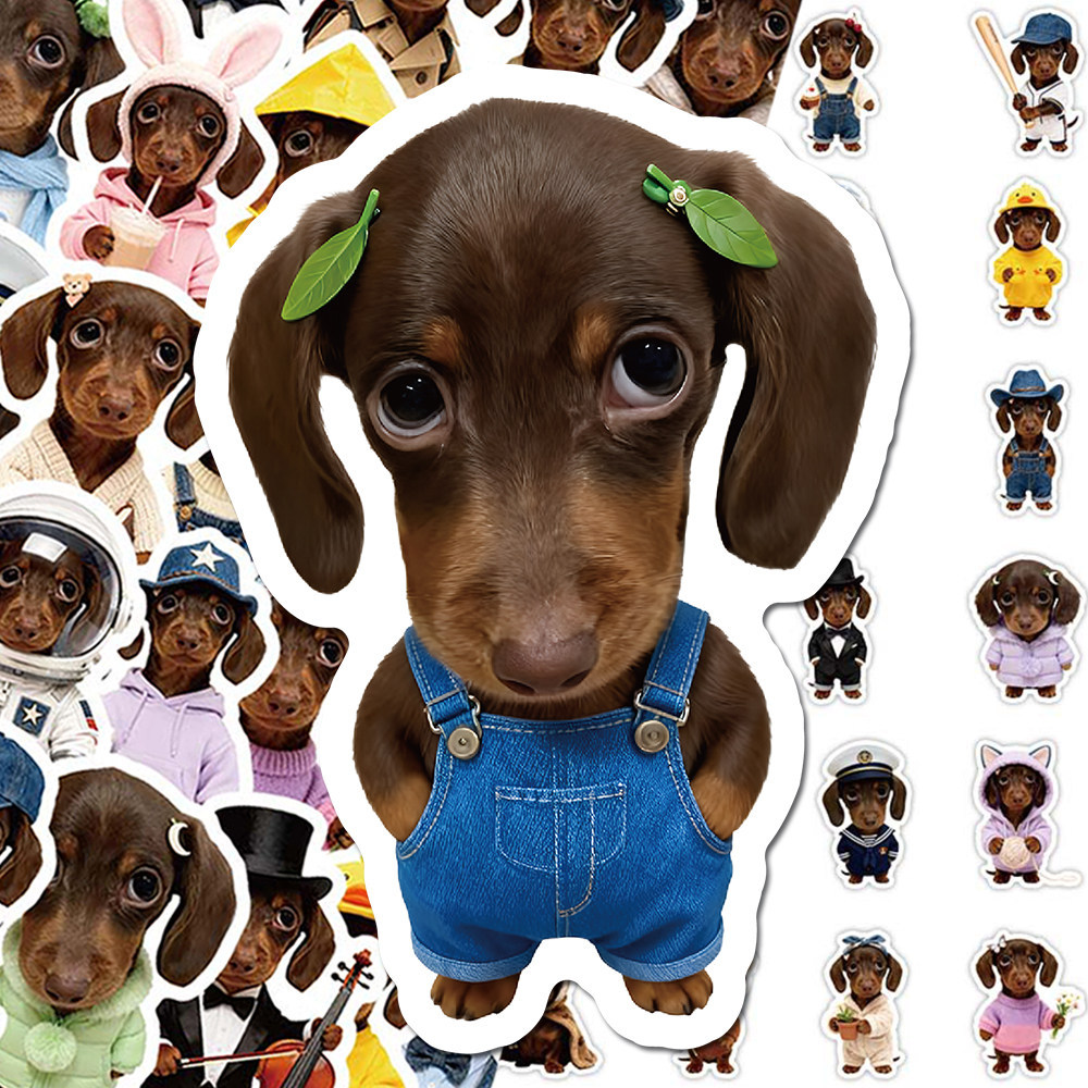 104PCS น่ารักตลก Dachshund Dress-Up สติกเกอร์,คอสเพลย์ Planner Journal & Desktop Decor Decals