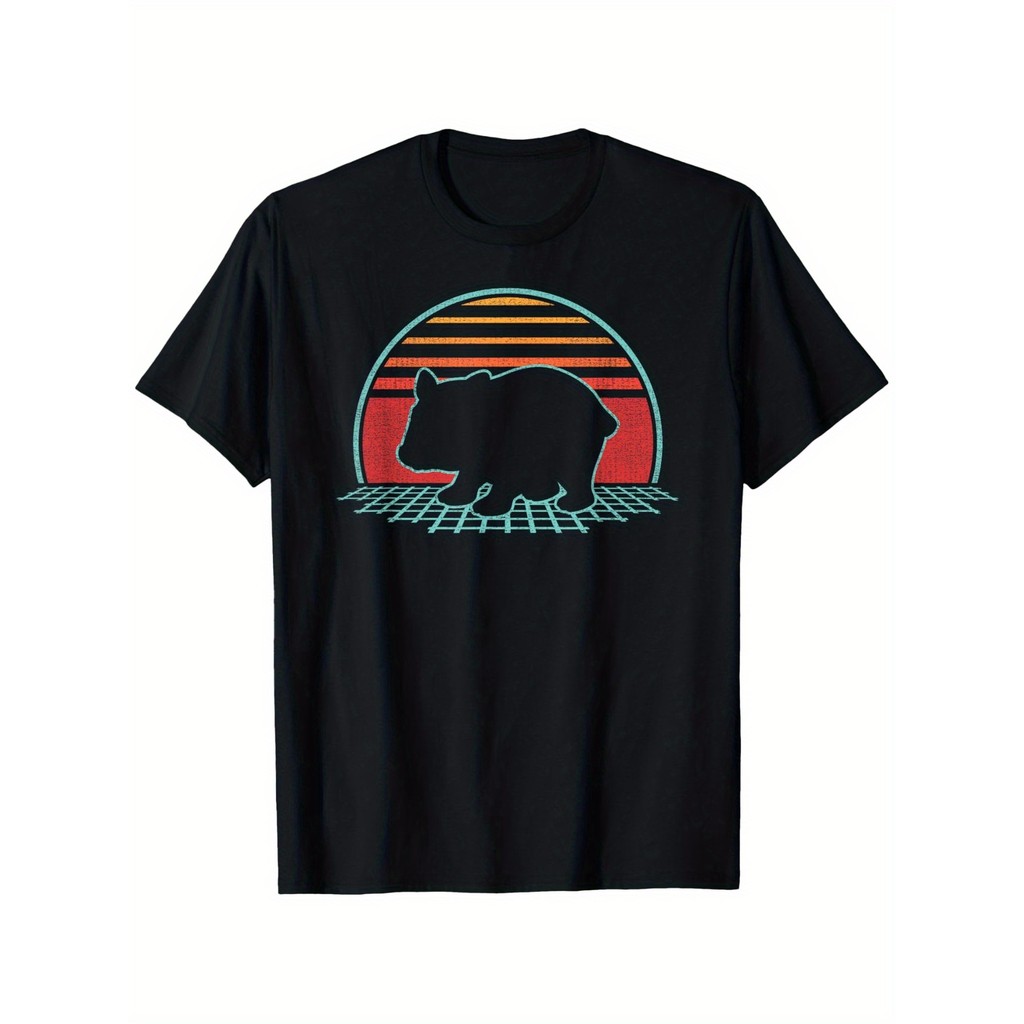 Retro Wombat 80S Style T-Shirt, Round Neck Street Casual Short Sleeve T-Shirt, Size S