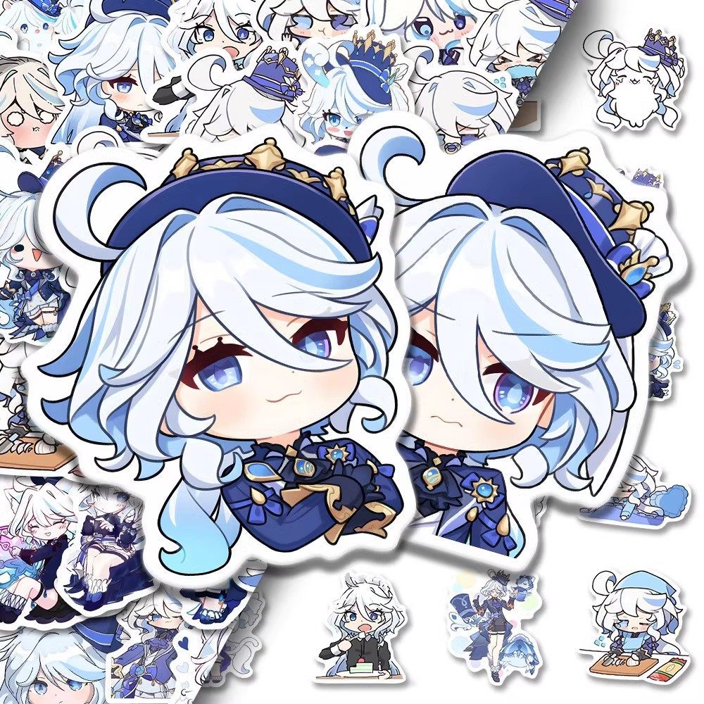 60 ชิ้น Furina Chibi สติ๊กเกอร์การ์ตูน, สติ๊กเกอร์ DIY กันน้ําน่ารักสําหรับวารสารและสมุดโน้ต