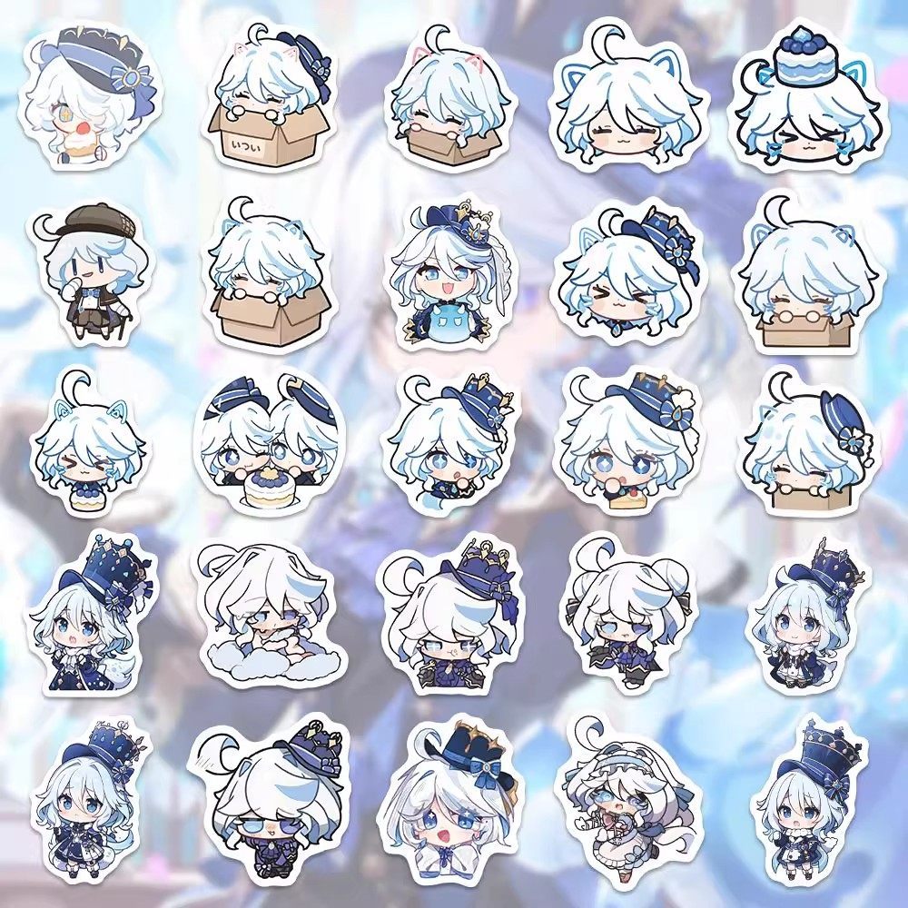 สติ๊กเกอร์ Furina Chibi 116 ชิ้น, สติ๊กเกอร์อนิเมะ Genshin Impact, เคสโทรศัพท์กันน้ําและตกแต่งกล่องจ