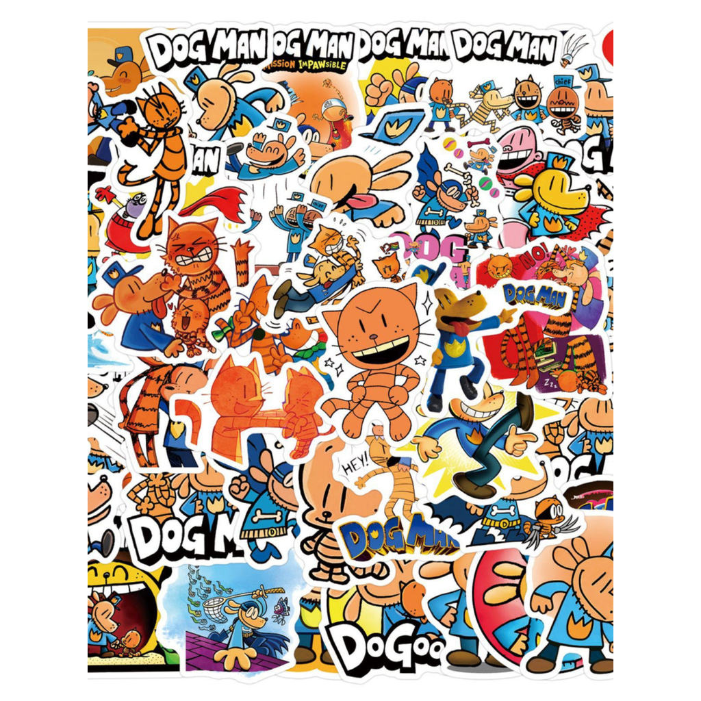 110 Dog Man Detective Dog Stickers for Kids - Cartoon Skateboard, Notebook, DIY, Water Bottle Decor
