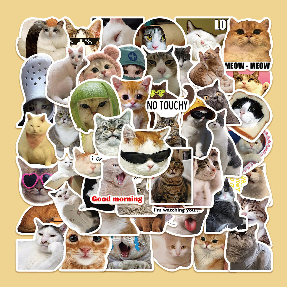 50 Cat Emoji Stickers for Phone Cases, Notebooks, and Laptops - Waterproof Decor