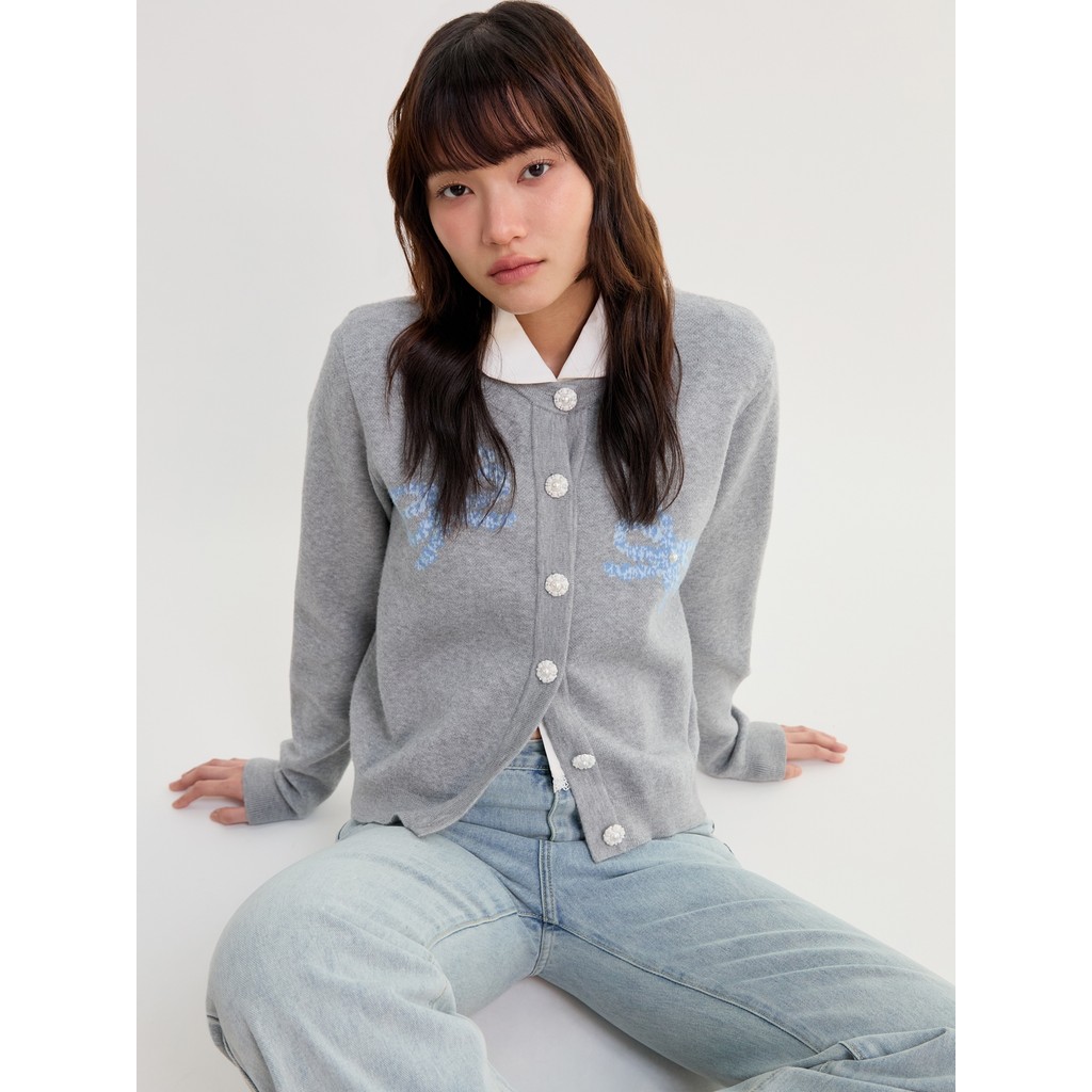 Pomelo Womens Bow Cardigan - Mid Grey