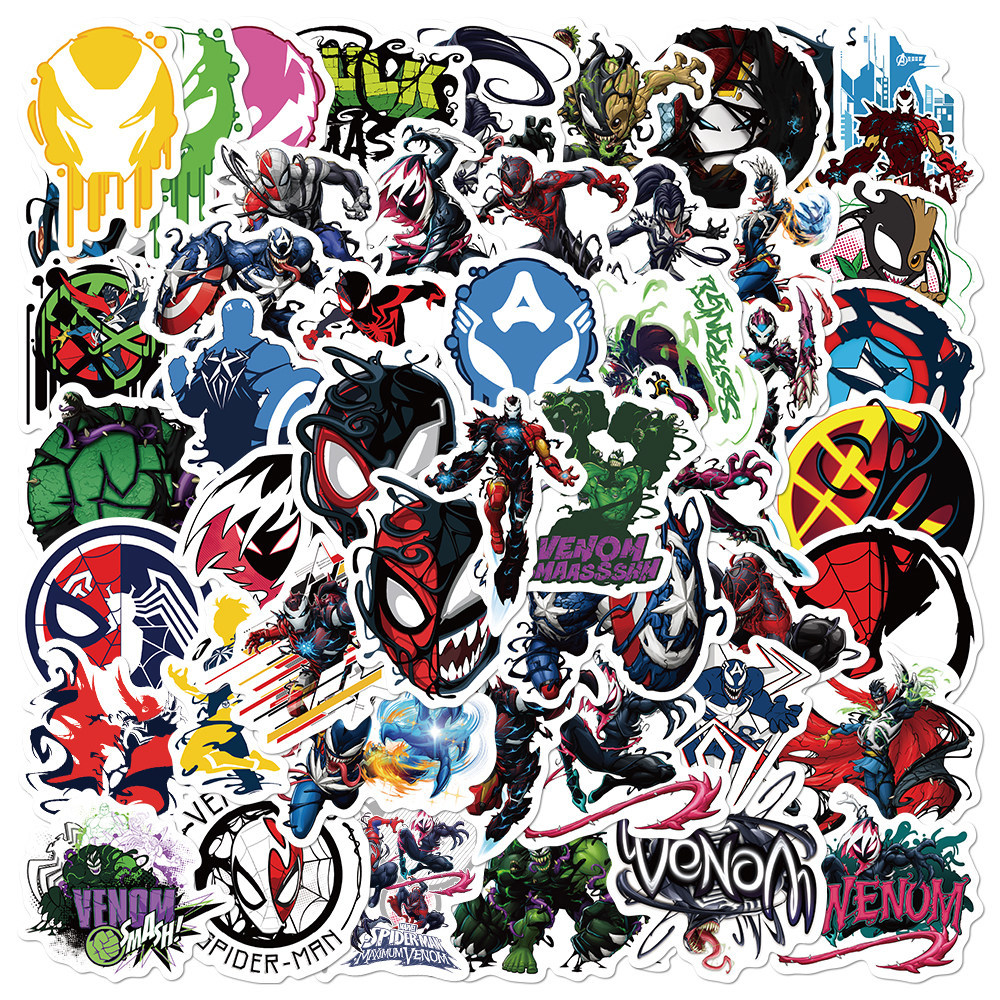 สติ๊กเกอร์ Disney Avengers Venom 50 แพ็ค, สติ๊กเกอร์ DIY กันน้ําสําหรับถ้วย, โน้ตบุ๊กและแล็ปท็อป