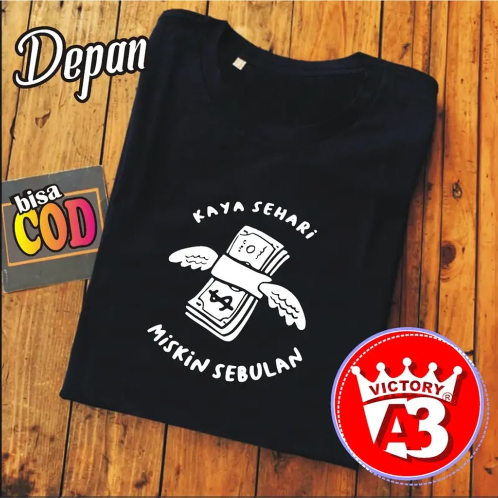 KAOS KAAYA SEHARI MISKIN SEBULAN การเงิน Satire Tee สําหรับผู้ชายและผู้หญิงพรีเมี่ยมผ้าฝ้ายนุ่มหวี 3