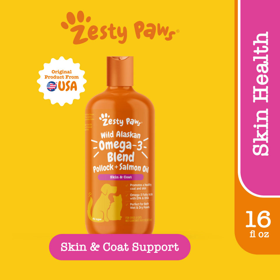 Zesty Paws Pure Wild Alaskan Salmon Oil Omega-3 EPA & DHA Cats Dogs (16oz / 473ml)(EXP:07 2027)