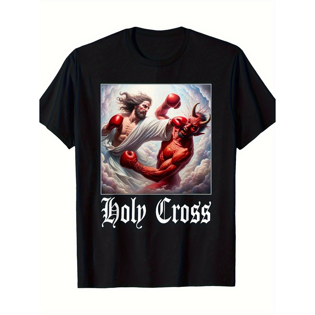 Jesus Vs Satan Boxing Match Not Today Satan Holy-Shirt Men Tee Shirt