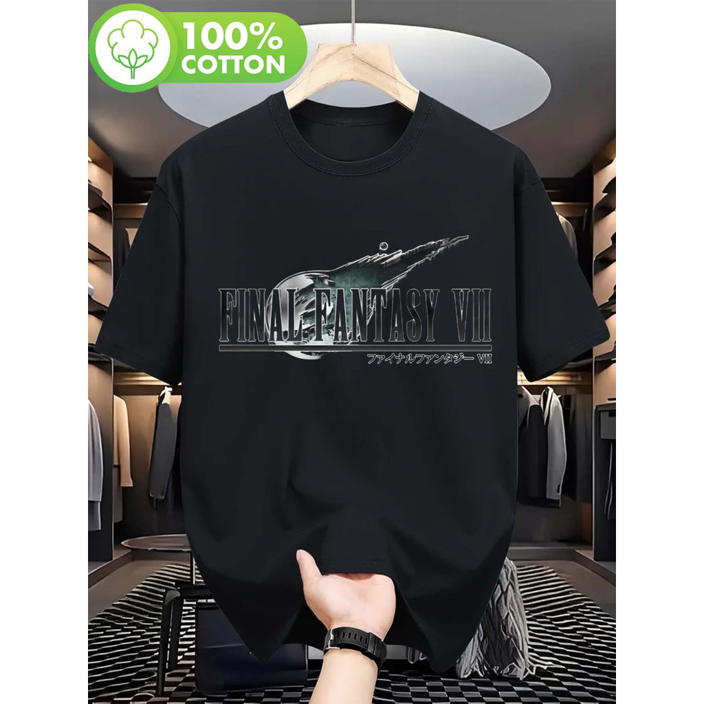 Mens Womens Tshirt FFVII Remake โลโก้เสื้อสําหรับผู้ชายผู้หญิงตลกพ่อสีขาว