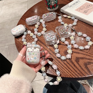 เคสหูฟัง ลายดอกไม้ พร้อมสร้อยข้อมือ สําหรับ Apple AirPods Pro2 Pro AirPods 1 2 AirPods 3