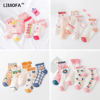 [Local Shipping] 5 คู่ถุงเท้าสาว 1-13Y ฤดูร้อนบางสไตล์ดอกไม้สีชมพูหวานน่ารัก