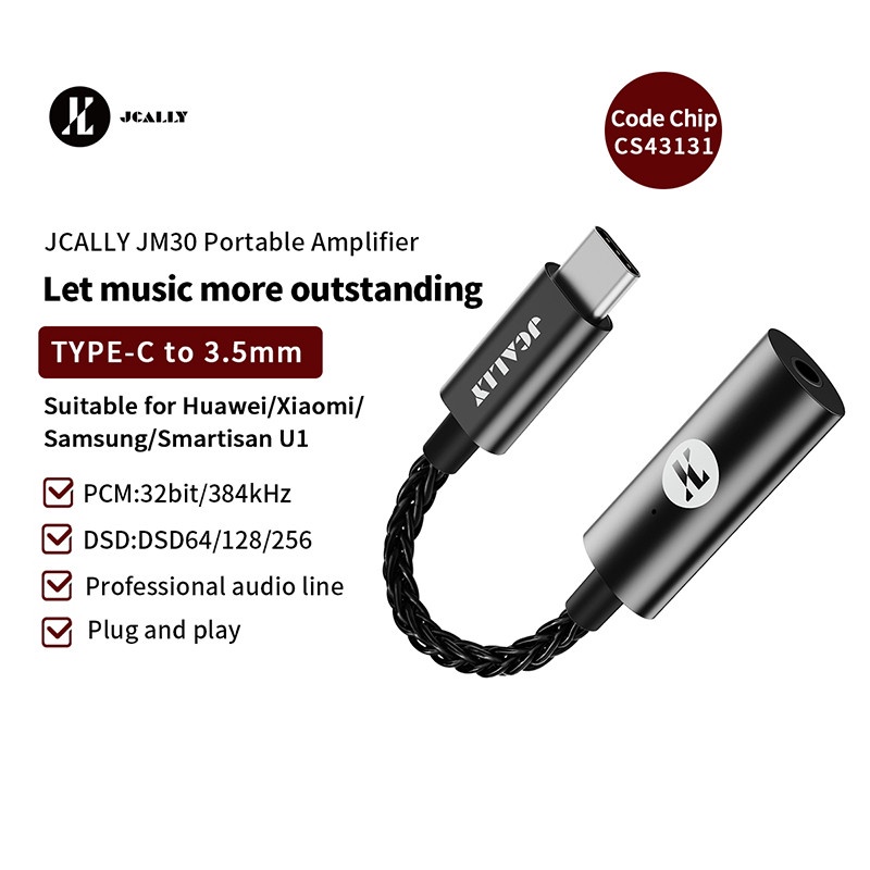 Jcally JM30 JM30L อะแดปเตอร์ขยายเสียงดิจิทัล DAC CS43131 Type C เป็น 3.5 แบบพกพา สําหรับโทรศัพท์มือถ