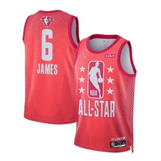 เสื้อกีฬาแขนสั้น ลายทีม NBA 2022 All star 6#  เสื้อกีฬาบาสเก็ตบอล JAMES สีแดง