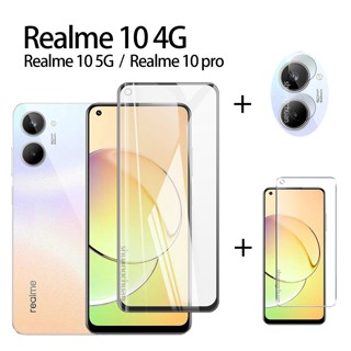 3in1 ฟิล์มกระจกนิรภัยกันรอยหน้าจอ และเลนส์กล้อง แบบเต็มจอ สําหรับ Realme 10 Tecno Realme 10 4G 5G Realme 10pro