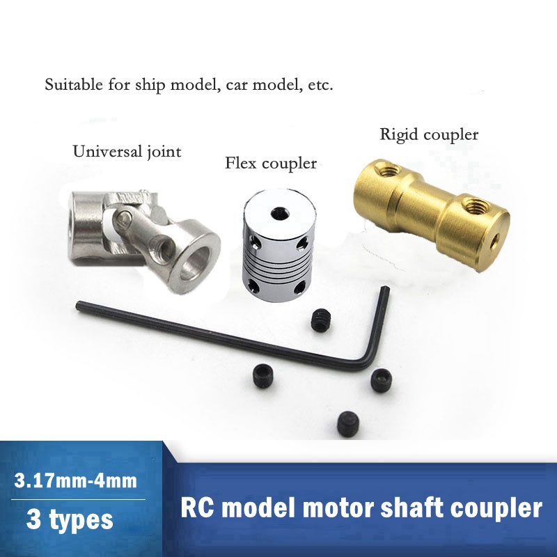 RC เรือข้อต่อทองเหลือง/อลูมิเนียม/สแตนเลส 3.17mm-4mm Universal Joint Motor Shaft