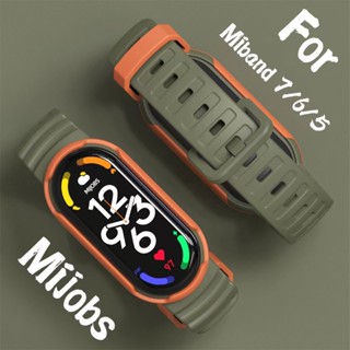 Mijobs สายนาฬิกาข้อมือซิลิโคน ระบายอากาศ พร้อมกรอบป้องกัน แบบเปลี่ยน สําหรับ Xiaomi Miband 7 6 5 NFC Sport สําหรับ Xiaomi Band 7 6 5 M7 M6 M5