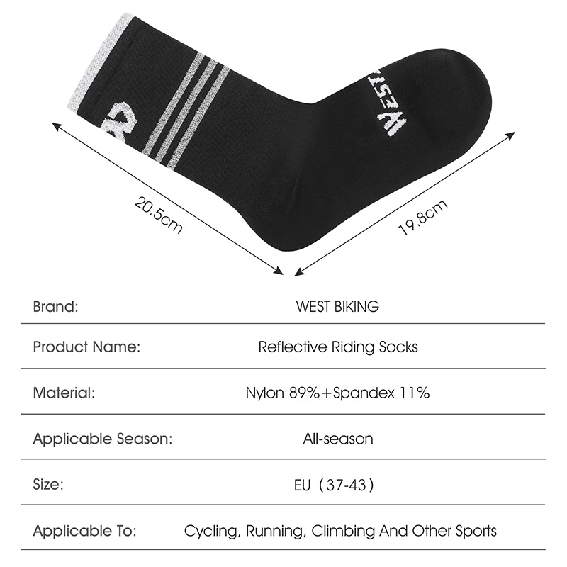 WEST BIKING Aero ถุงเท้ากีฬา ฟุตบอล กันลื่น สะท้อนแสง ลายทาง สําหรับขี่จักรยาน MTB — صورة 6