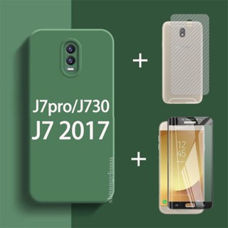 3in1 เคสโทรศัพท์ กระจกนิรภัย กันกระแทก พร้อมฟิล์มด้านหลัง สําหรับ Samsung Galaxy J7 2017 J730 J7pro J4prime J4 plus J6 Prime J6 plus