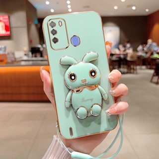 เคสโทรศัพท์มือถือ ชุบไฟฟ้า ลายกระต่ายน่ารัก 360 องศา หรูหรา พร้อมสายคล้อง สําหรับ Infinix ITEL S16 ITEL Vision 1 Pro ITEL S17 Vision 3 P38