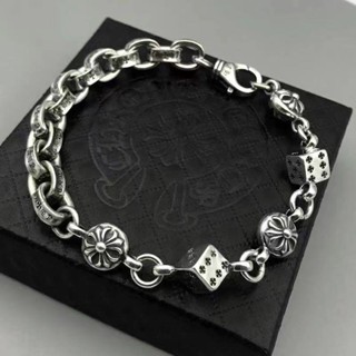 Chrome Hearts สร้อยข้อมือเงินแท้ เกรด 925 จี้ตัวอักษร ประดับโครเมี่ยม สไตล์เรโทร สําหรับผู้ชาย และผู้หญิง