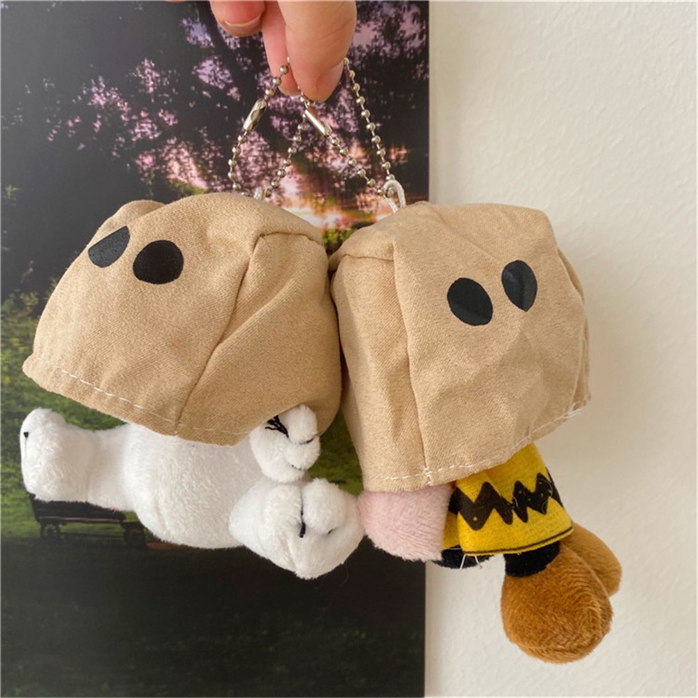 หมวกผ้าฟลีซน่ารักมีฮู้ด Snoopy Charlie รุ่นใหม่ กระเป๋าห้อยพวงกุญแจตุ๊กตาผ้าฟลีซ อุปกรณ์เสริมสำหรับน