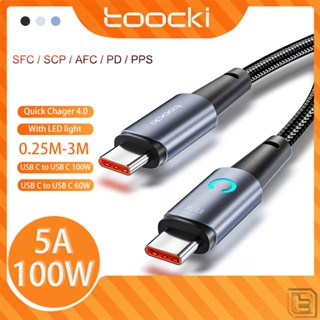 Toocki สายเคเบิล USB Type C 100W PD ชาร์จเร็วประเภท C ถึงสายเคเบิล Type C 60W 3A USB-C สายเคเบิลข้อมูลชนิด C พร้อมไฟ LED