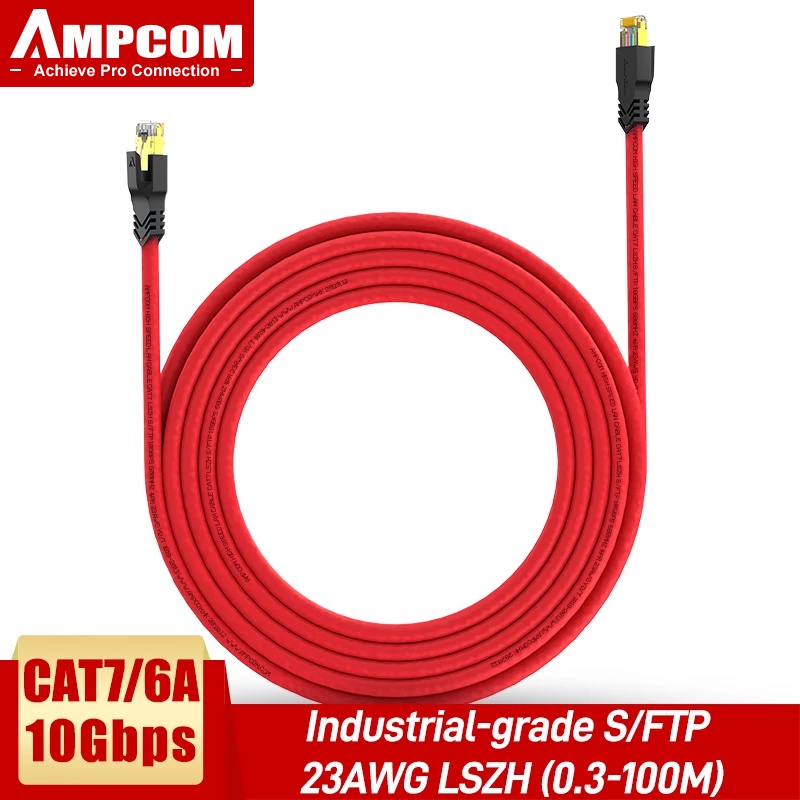 AMPCOM สายแพ็ทช์ Ethernet CAT7 S/FTP 23AWG 10Gbps ชนิดสกรีนสำหรับเล็ทท็อป เราเตอร์ พีซี ความยาวที่กำหนดเอง 0.3-5 เมตร