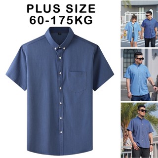 【Plus Size】เสื้อเชิ้ตแขนสั้น คอปก ทรงหลวม ขนาดใหญ่ โอเวอร์ไซซ์ สไตล์นักธุรกิจ แฟชั่นสําหรับผู้ชาย รองรับ 60-175 กก.