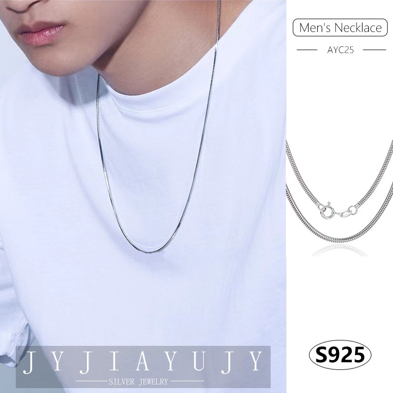 JJYJIAYUJY 100% เงินสเตอร์ลิง S925 สร้อยคอ Man 1.5/2 มม.โซ่งู Hypoallergenic สไตล์แฟชั่นเกาหลี Casua